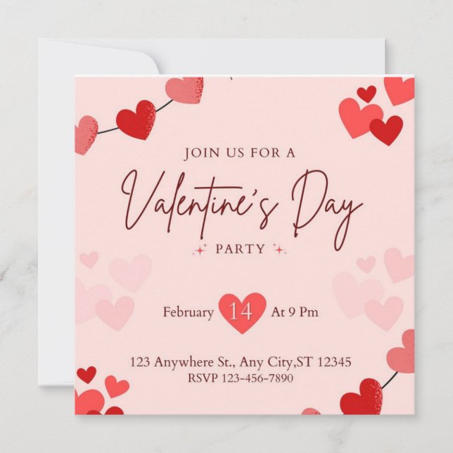 Red Heart romantic Valentines day Invitation (Front)
