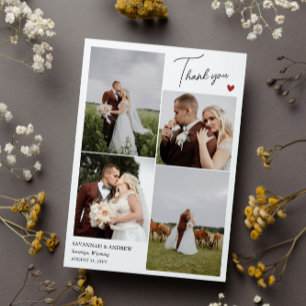 Red Heart Romantic Wedding Photos Thank You Note Card
