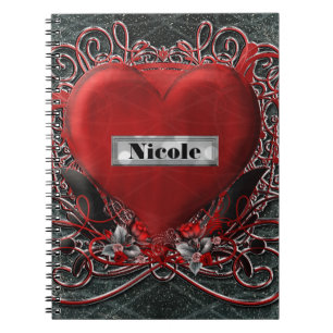 Red Heart & Roses Gothic Glam Personalised Custom Notebook