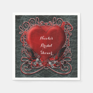 Red Heart & Roses Gothic Valentine Wedding Party Napkin