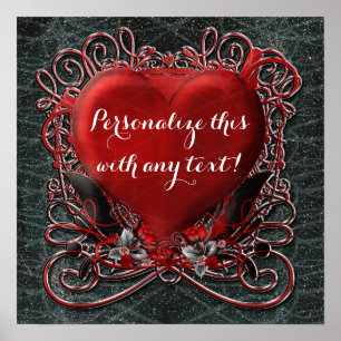 Red Heart & Roses Gothic Valentine Wedding Party Poster