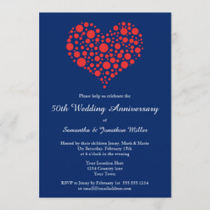 Red Heart Royal Blue Wedding Anniversary Invite