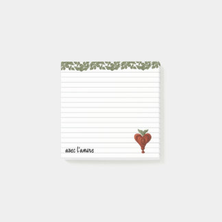 Red heart, ruled-lines post-it notes