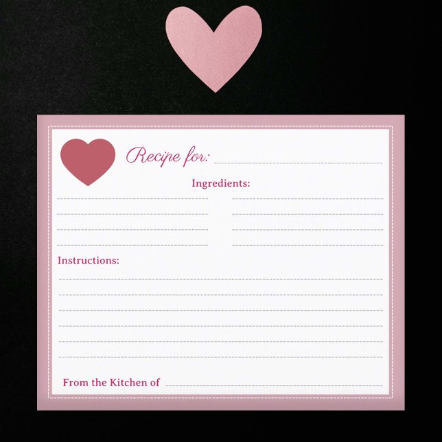 Red Heart Rustic Bridal Shower Pink Recipe Card (Red Heart Rustic Bridal Shower Pink Recipe Card)