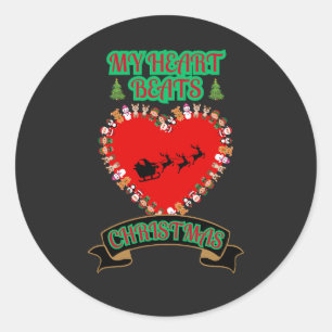 Red Heart Santa Sleigh Reindeer Christmas Holiday  Classic Round Sticker