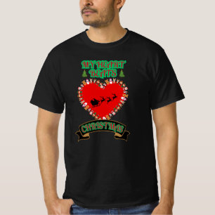 Red Heart Santa Sleigh Reindeer Christmas Holiday  T-Shirt