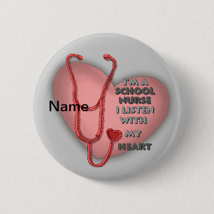 Red Heart School Nurse 6 Cm Round Badge