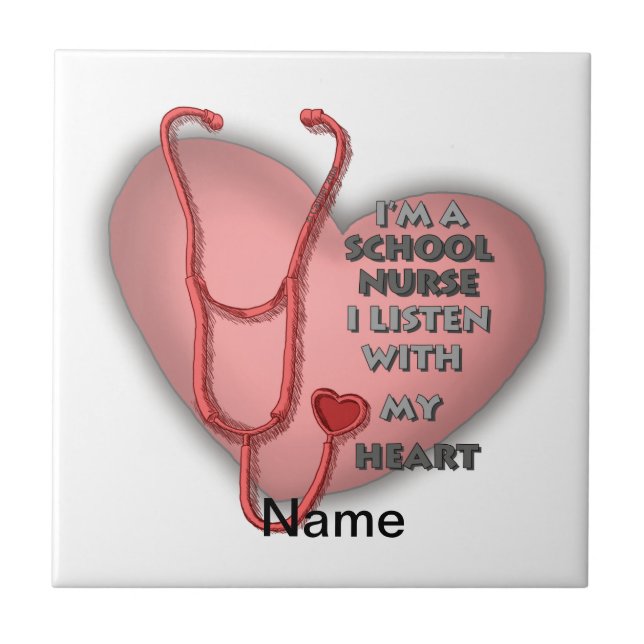 Red Heart School Nurse Ceramic Tile (Front)