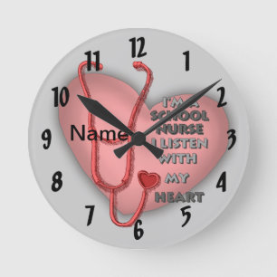 Red Heart School Nurse Round Clock