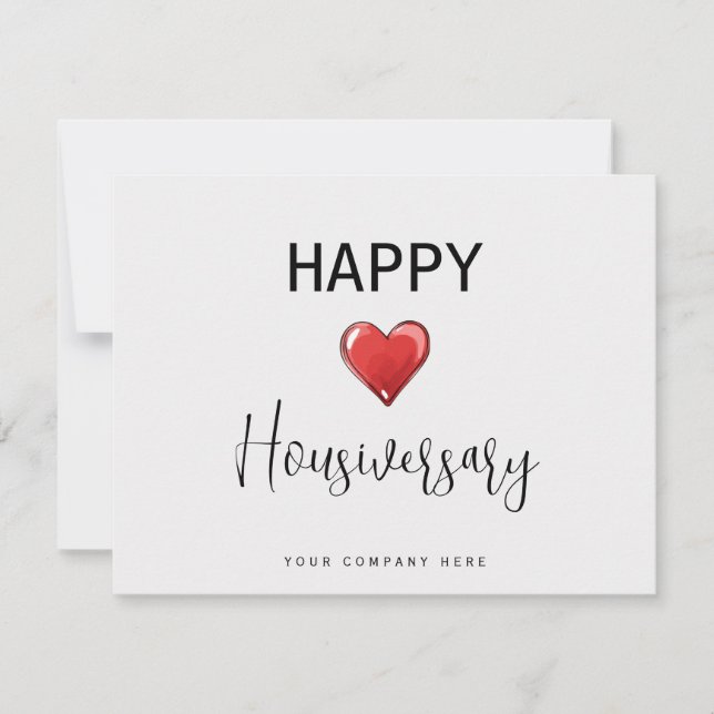 Red Heart Script Happy Housiversary Card (Front)