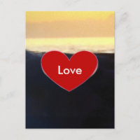Red Heart & Sea Wave Love Script Postcard