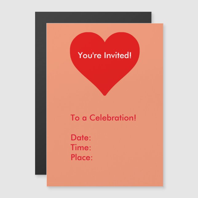 Red Heart Shape Love Classic Simple Minimalism Magnetic Invitation (Front/Back)
