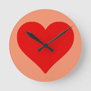 Red Heart Shape Love Classic Simple Minimalism Round Clock