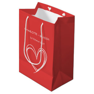 Red Heart Shape Personalise Couple Name and Date   Medium Gift Bag