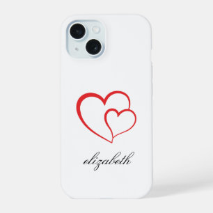 red heart shape withe background personalised iPhone 15 case