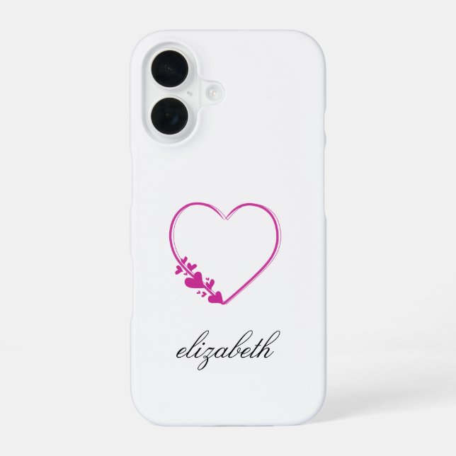 red heart shape withe background personalised  iPhone 16 case (Back)