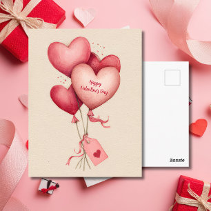 Red Heart Shaped Balloons Valentine`s Day Card 