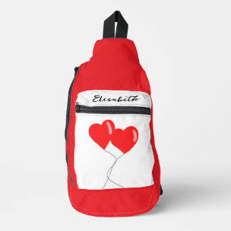 Red Heart-Shaped Balloons with your Name  Sling Bag