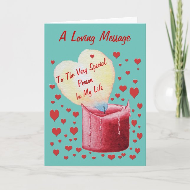 red heart shaped flame candle with love verse card (Front)