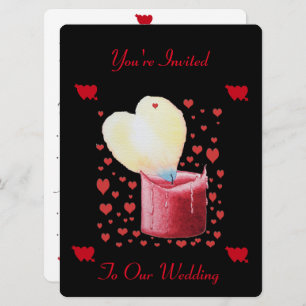 red heart shaped flame romantic wedding invitation