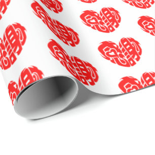 Red heart shaped thank you so much in kanji wrapping paper