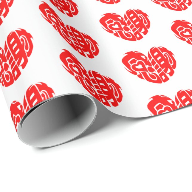 Red heart shaped thank you so much in kanji  wrapping paper (Roll Corner)