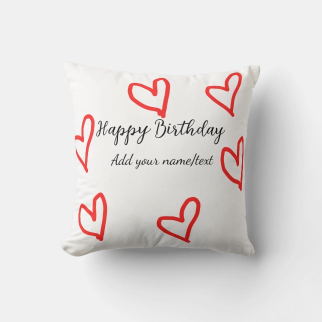 Red heart shapehappy birthday add name text simple cushion (Front)