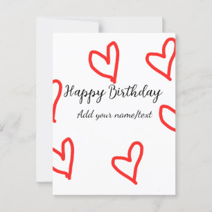 Red heart shapehappy birthday add name text simple postcard