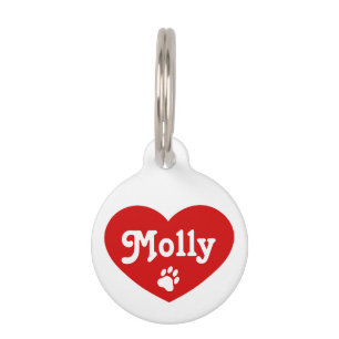 Red Heart Silhouette With Name And Number Pet Tag