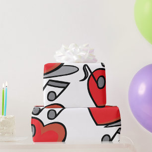 Red Heart Singing Music Notes Wrapping Paper