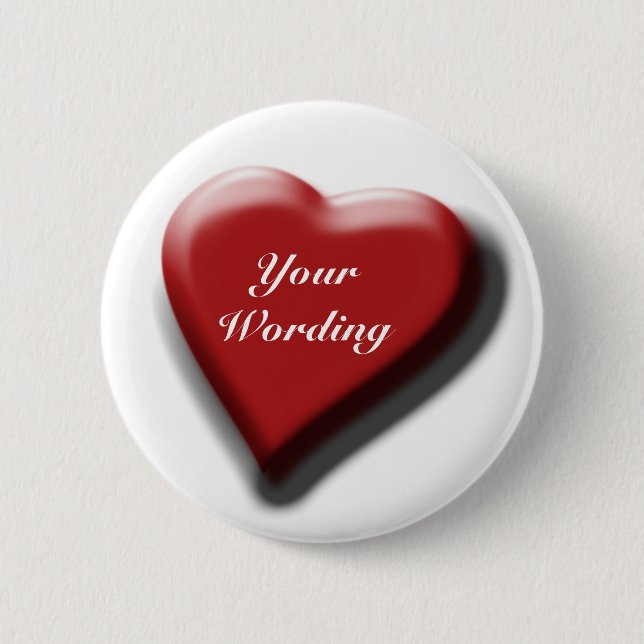 Red heart single customisable badges (Front)