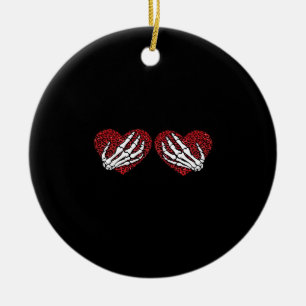 Red Heart Skeleton Hands Classic Ceramic Ornament