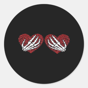 Red Heart Skeleton Hands Classic Round Sticker