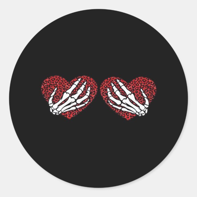 Red Heart Skeleton Hands Classic Round Sticker (Front)