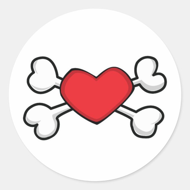 red heart Skull and Crossbones Classic Round Sticker (Front)