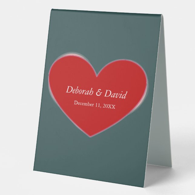 Red Heart Slate Grey Script Wedding (Front)