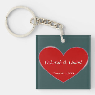 Red Heart Slate Grey Script Wedding Key Ring