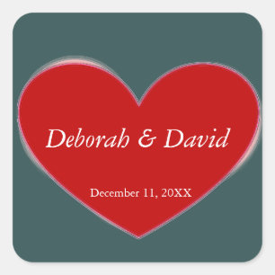 Red Heart Slate Grey Script Wedding Square Sticker