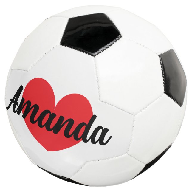 Red heart soccer ball with custom name (Three Quarter)
