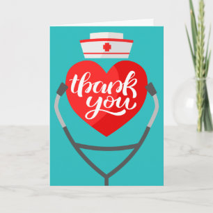 Red Heart Stethoscope Nurse Thank You Card