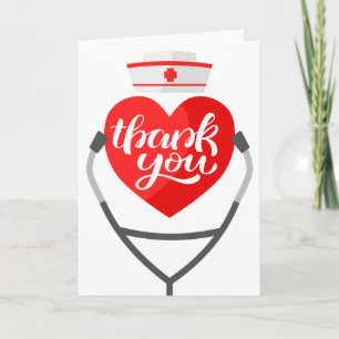 Red Heart Stethoscope Nurse Thank You Card
