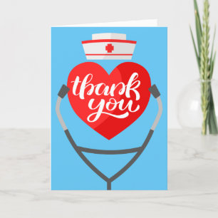 Red Heart Stethoscope Nurse Thank You Card