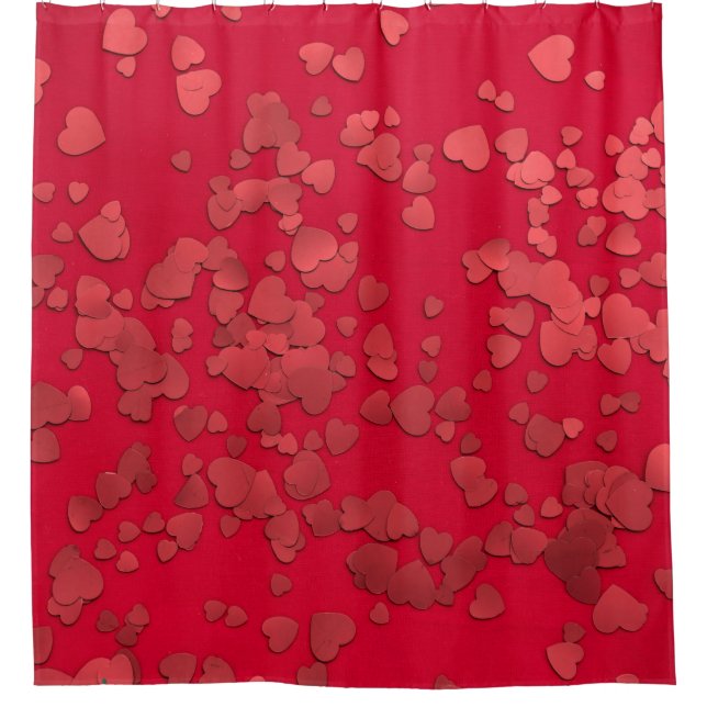 Red heart sticker digital shower curtain (Front)