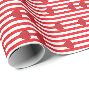 Red Heart Stripe Valentine Gift Wrap