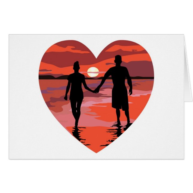 Red Heart Sunset Beach Holding Hands (Front Horizontal)
