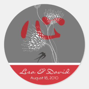 Red Heart Swallows Ai Love Chinese Wedding Sticker