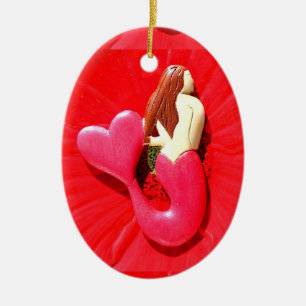 red heart-tailed mermaid beauty ceramic ornament