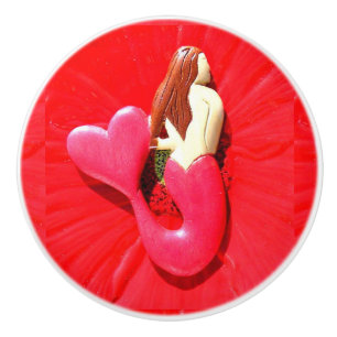 red heart-tailed mermaid ceramic knob