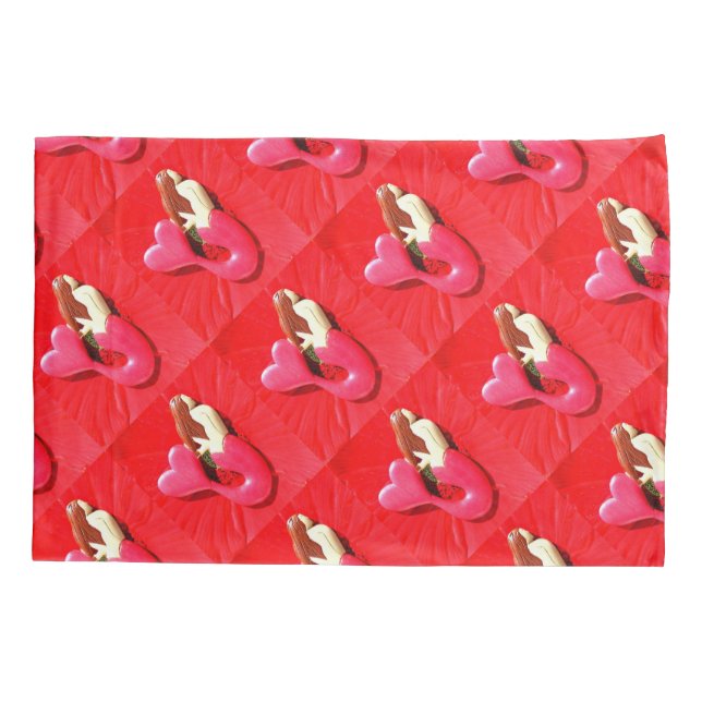 red heart-tailed mermaids pattern pillowcase (Back)