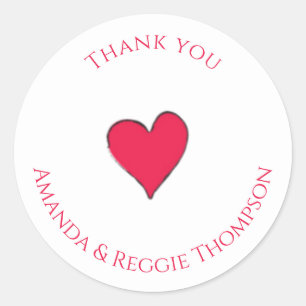Red Heart Thank You Cute Minimalist Custom Classic Round Sticker